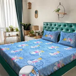 KLOTTHE Blue Cartoon Characters Printed 400 TC Cotton King Bedsheet Set 2.50 m x 2.25 m-20