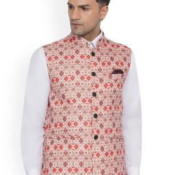 VEERA PARIDHAAN Printed Woven Design Mandarin Collar Nehru Jacket-12