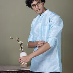 PulseIQ Men Dupion Silk Straight Kurtas-image-91