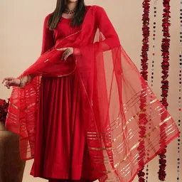 DIVASTRI Round Neck Gotta Patti Anarkali Kurta With Trousers & Dupatta-image-75