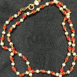 PRS GOLD COVERING Women Gold-Plated Red & White Beads Chain-3