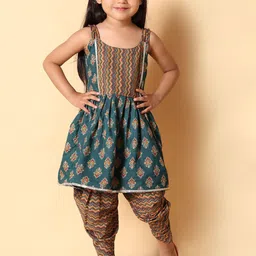 BEBE UNICORN Girls Floral Printed Regular Gotta Patti Pure Cotton Kurta with Dhoti Pants-picture-32