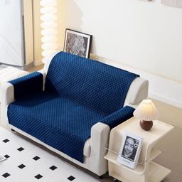 Fashion Throw Navy Blue Checked Velvet 1 Piece Sofa Cover With Arms-picture-49