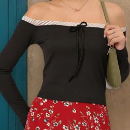 DressBerry Sweet & Spicy Bow-Detail Off-Shoulder Ribbed Top-image-53