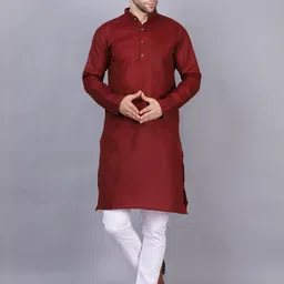 Men Solid Straight Kurta (Maroon)-image-79