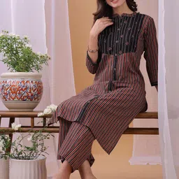 KALINI Women Printed Striped Pure Cotton Kurta with Palazzo-picture-34