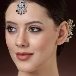 ZENEME Rhodium-Plated American Diamond Studded Maang Tikka Head Jewellery image 5