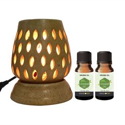 PEEPALCOMM 3Pcs Brown Printed Ceramic Long Electrical Diffuser With Lemongrass Aroma Oils-20