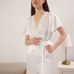 Trendyol Women Lace Insert Detail Top & Shorts Night Suits-image-30