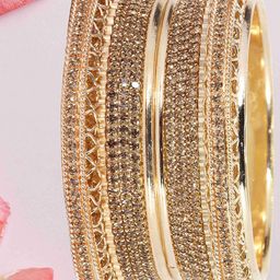 ZULKA Set of 2 Women Gold Plated Metal Stone Studded Bangles-image-91