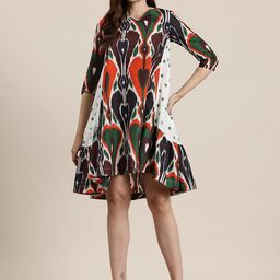 HERE&NOW Ikat Printed Cotton A-Line Dress-image-25