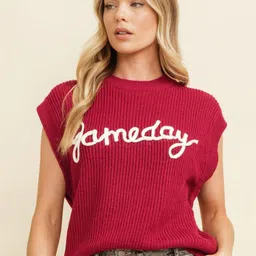 StyleCast Women Round Neck Sleeveless Typography Printed Sweater Vest-image-38