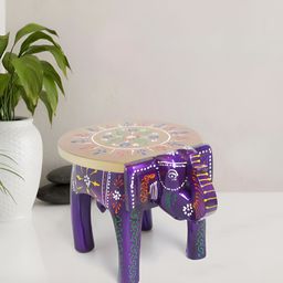 Golden Peacock Purple & Gold Elephant Stool Handcrafted and hand painted Showpiece-1