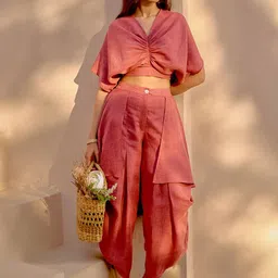 HOUSE OF FETT Linen V Neck Top With Trousers Co-Ords Set-picture-21