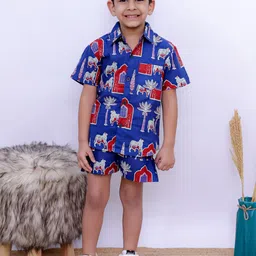 UNBIND Boys Printed Cotton Shirt with Shorts Clothing Set-image-57