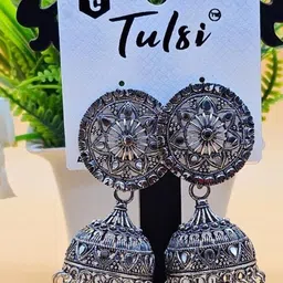 tulsi imitation Silver-Plated Dome Shaped Jhumkas-34