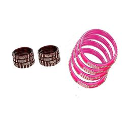 SOMIL Women Set Of 2 Maroon & Pink Glass Artificial Stones Bangles-image-66