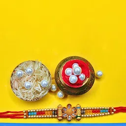 ORANGENYSHA American Diamonds Studded & Beaded Meenakari Thread Rakhi-picture-50