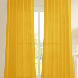 HOMEMONDE Mustard Set Of 2 Cotton Sheer Window Curtains-16