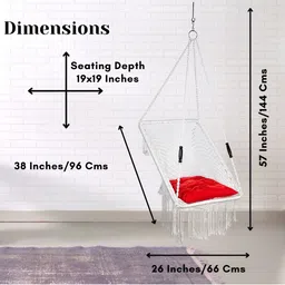 Swingzy White & red Rectangle-Shaped Hammock Swing Chair With Cushion image 2