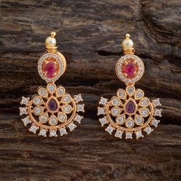 Kushal's Fashion Jewellery Gold-Plated Floral Zircon Studded Drop Earrings-picture-48
