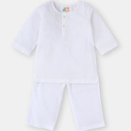THE BABY LABEL Unisex Kids Floral Embroidered Regular Chikankari Pure Cotton Kurta with Pyjamas-picture-57
