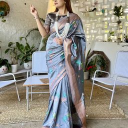 KAVINDI Floral Embroidered Silk Cotton Saree-image-21