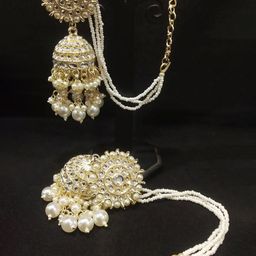 EVY Gold-Plated Artificial Stones And Beads Studded Dome Shaped Jhumkas-38