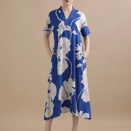 BLACK & BLAH BLAH Relaxed Fit Floral Printed A-Line Midi Dress-image-36