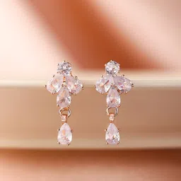 PRITA Priyaasi Rose Gold Plated American Diamond Contemporary Shaped Drop Earrings-image-82