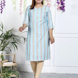 ASANSHI Striped Round Neck Cotton Straight Kurta-picture-55