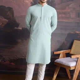 House of Pataudi Geometric Self Design Regular Cotton Straight Kurta With Pyjamas-picture-9