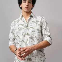 British Club Men Comfort Spread Collar Floral Printed Cotton Slim Fit Casual Shirt-image-5