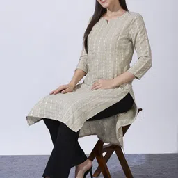 ZRI Women Ethnic Motifs Woven Design Round Neck Cotton Kurta-picture-34