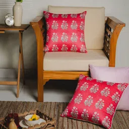 Abolee Homes Pink & White Set of 3 Floral Velvet Square Cushion Covers-49