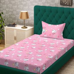 Klotthe Pink & White Cartoon Printed Pure Cotton 400 TC Single Bedsheet Set 2.25 m x 1.5 m-image-51