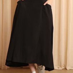 NEUDIS Elastic Waist A-Line Cotton Maxi Skirt-image-1