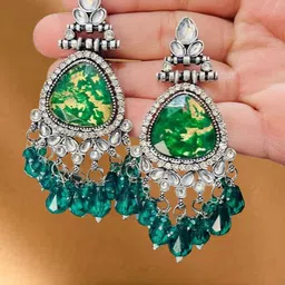 OPUS GEMS Artificial Stones Studded And Beaded Teardrop Shaped Drop Earrings-picture-26