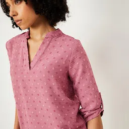 max Women Self Design V-Neck Roll-Up Sleeves Shirt Style Top-picture-49