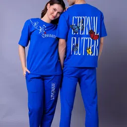 Lazy Lush Pack Of 2 Eternal Flutter Printed Round Neck T-Shirt With Joggers Couple Co-Ords-78