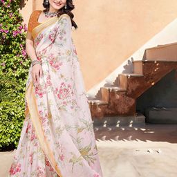 Anouk Floral Print Zari Saree-31