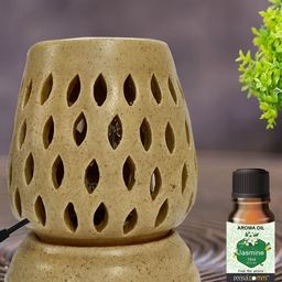 PEEPALCOMM 2Pcs Brown Printed Ceramic Long Electrical Diffuser With Jasmine Aroma Oils-27