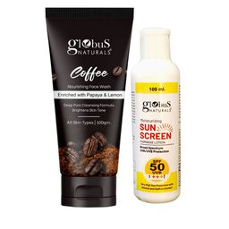 Globus naturals Set Of 2 Sunscreen Lotion SPF 50++ 100 ml & Coffee Face Wash 100g Combo-23
