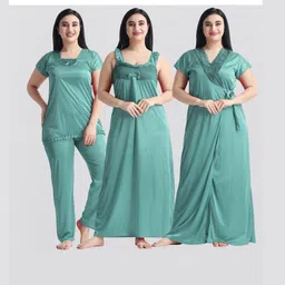 NIGHT KEYS Women Satin Nighty With Robe & Night Suit-picture-49
