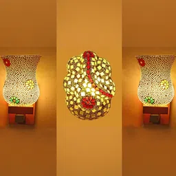 Somil Indore Mosaic Decorative Lamp Combo of Matching Wall Lamp & Blessing God Ganesh Wall Lamp, Multi Compatible with LED, Size: 12 X 12 X 22 Cm, Pack of 3.-image-75