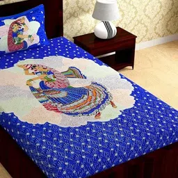 METRO LIVING Blue & White Printed Cotton 104 TC Single Bedsheet Set 2.17 m x 1.45 m-image-86