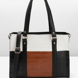 Mast & Harbour Textured Colourblocked Structured Shoulder Bag-36
