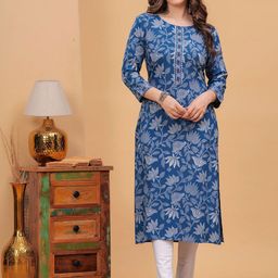 DRESSAR Women Floral Printed Gotta Patti Floral Kurta-image-37