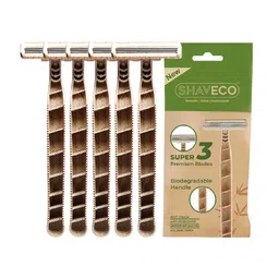 SHAVECO Set Of 5 Bamboo Disposable Razor 3 Blades With Pivot Head And Lubricating Strip-image-34