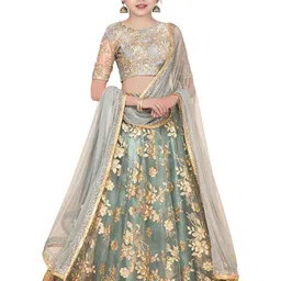 F Plus Fashion Girls Embroidered Semi-Stitched Lehenga & Unstitched Blouse With Dupatta-image-40